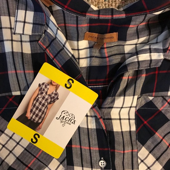 NWT Jachs Girlfriend Women’s Red White Blue Short Sleeve High Low Tunic Sz S - Picture 7 of 8